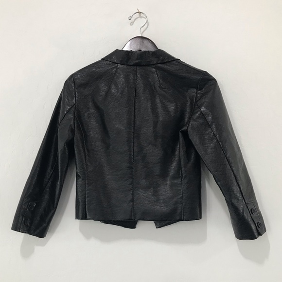 Black Faux Leather Crop Moto Biker Jacket - Picture 7 of 11